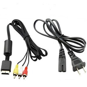PS1 PS2 Power Cord & AV RCA Cable Bundle - Sony PlayStation 1 2 Slim Fat